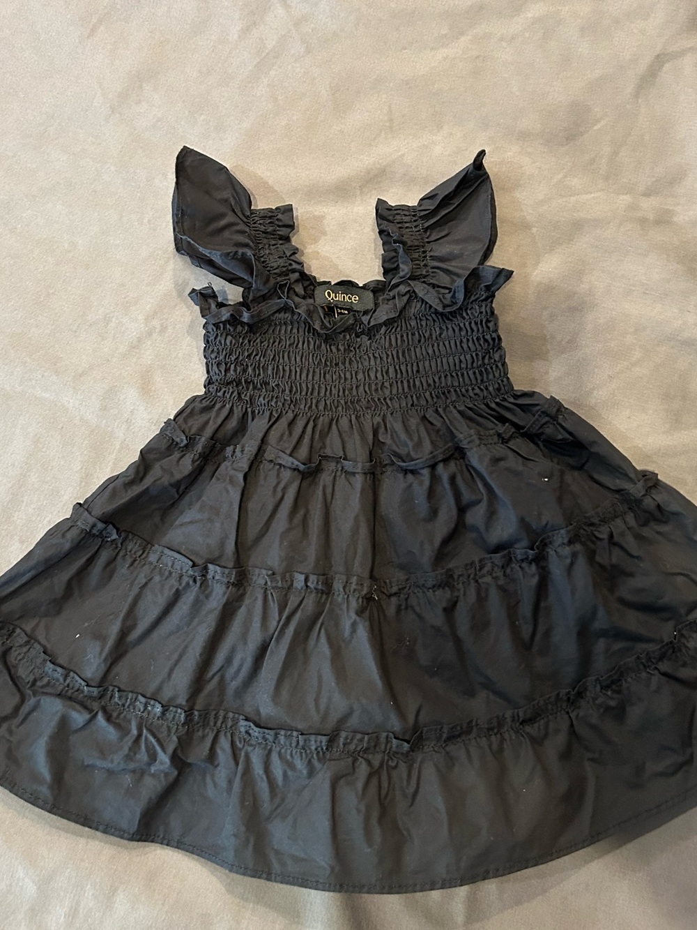 Quince Black Ruffle Smocked Girls' Dress w/Bloomers 3-6 mos